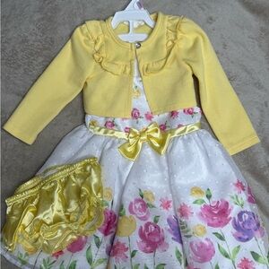 Nina Yellow and White Formal Dress with Floral Accents